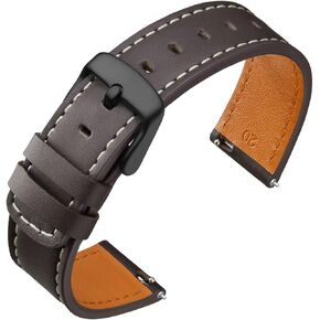 ANNEFIT 18mm Watch Band with Rose Gold Buckle, Quick Release Genuine Leather Replacement Strap (Black)