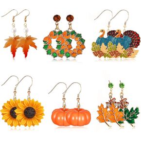 Halloween Thanksgiving Fall Christmas Theme Dangle Earrings Set Holiday Earrings Fall Earrings Set Pumpkin Ghost Bat Drop Earring Sunflower Maple Dangle Earrings Holiday Jewelry Jewelry