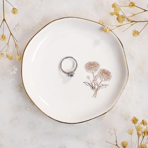 Scwhousi Daisy Birth Flower Ring Dish,Bridesmaid Proposal Gift for Her,Party Favor,Birthday Birthdate Gifts for Women,White Ceramic in Kuwait