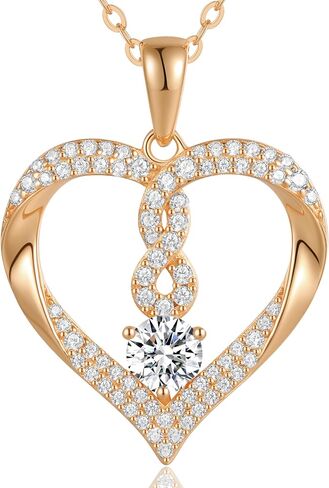 LOUISA SECRET Birthstone Heart Necklaces for Women, 18k Gold Plated and 925 Sterling Silver Infinity Forever Love Pendant Necklaces, Birthday Anniversary Jewelry Gift for Her Mama Wife Mom in Kuwait
