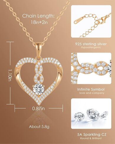 LOUISA SECRET Birthstone Heart Necklaces for Women, 18k Gold Plated and 925 Sterling Silver Infinity Forever Love Pendant Necklaces, Birthday Anniversary Jewelry Gift for Her Mama Wife Mom in Kuwait