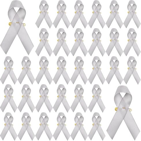 150 Pieces Gray Ribbon Satin Pins Brain Cancer Awareness Ribbon Parkinson's Diabetes Lung Adenocarcinoma Awareness Pins Gray Brooch with Safety Pins for Women Man Charity Public Social Event in Saudi Arabia