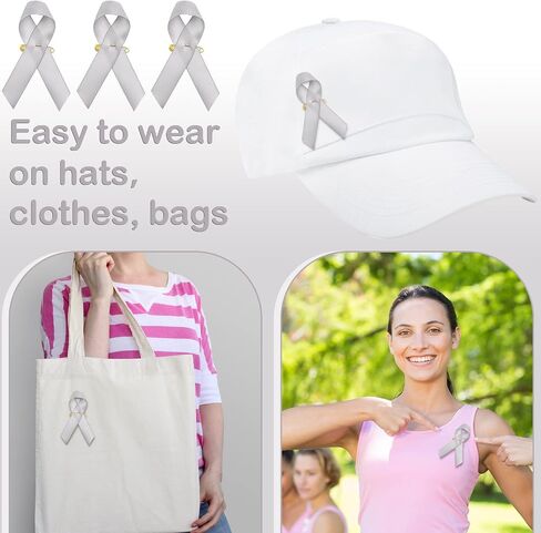 150 Pieces Gray Ribbon Satin Pins Brain Cancer Awareness Ribbon Parkinson's Diabetes Lung Adenocarcinoma Awareness Pins Gray Brooch with Safety Pins for Women Man Charity Public Social Event in Saudi Arabia