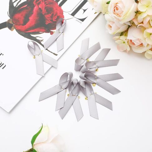 150 Pieces Gray Ribbon Satin Pins Brain Cancer Awareness Ribbon Parkinson's Diabetes Lung Adenocarcinoma Awareness Pins Gray Brooch with Safety Pins for Women Man Charity Public Social Event in Saudi Arabia