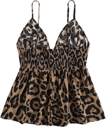 SweatyRocks Women's Plus Dalmatian V Neck Camisole Shirred Knot Peplum Cami Top in Saudi Arabia