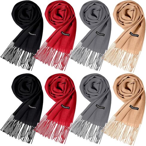 Suhine 8 Pcs Blanket Scarf Warm Soft Cashmere Shawl Thickened Winter Long Scarf with Tassel Edge, 13.8 x 78.8 Inch in Saudi Arabia