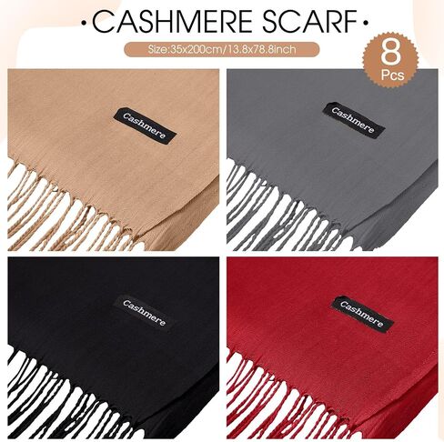 Suhine 8 Pcs Blanket Scarf Warm Soft Cashmere Shawl Thickened Winter Long Scarf with Tassel Edge, 13.8 x 78.8 Inch in Saudi Arabia