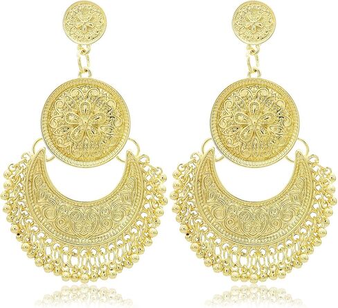 RechicGu العرقية بالي Jhumka Jhumki لوتس المكسيك الغجر تتدلى الأقراط التقليدية الأذن ترصيع مع صندوق هدية in Kuwait