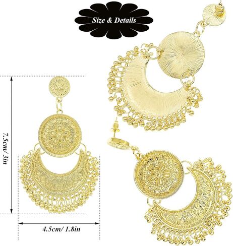 RechicGu العرقية بالي Jhumka Jhumki لوتس المكسيك الغجر تتدلى الأقراط التقليدية الأذن ترصيع مع صندوق هدية in Kuwait