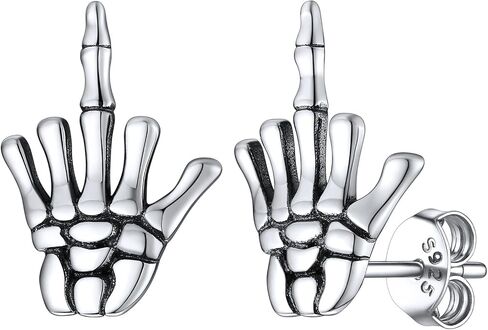 SILVERCUTE Skull Stud Earrings, Men Womens Personalized Punk Gothic Earrings, Sterling Silver Bat/Fire/Skeleton/Skull Hand Earrings for Halloween Party, Hypoallergenic in Kuwait