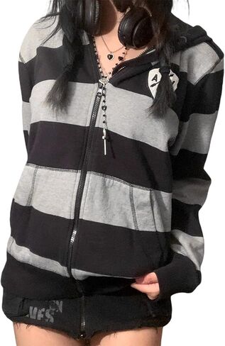 Mtsebmves Women's Zip Up Hoodie Sweatshirt Long Sleeve Oversized Casual 90S Y2K E-Girl Streetwear Grunge Jacket with Pocket in Kuwait