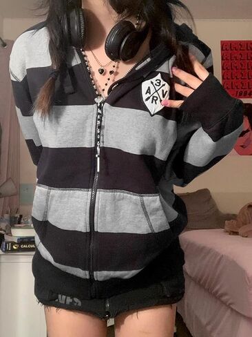 Mtsebmves Women's Zip Up Hoodie Sweatshirt Long Sleeve Oversized Casual 90S Y2K E-Girl Streetwear Grunge Jacket with Pocket in Kuwait