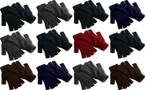Fingerless Winter Gloves, 12 Pairs Half Finger Stretchy Warm Knit Bulk Pack Mens Womens in Saudi Arabia