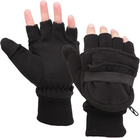 Mens Fleece Mitten Gloves 3M Thinsulate Thermal Convertible Mittens Cold Weather Half Finger Gloves in Kuwait