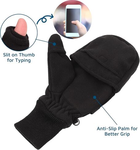 Mens Fleece Mitten Gloves 3M Thinsulate Thermal Convertible Mittens Cold Weather Half Finger Gloves in Kuwait