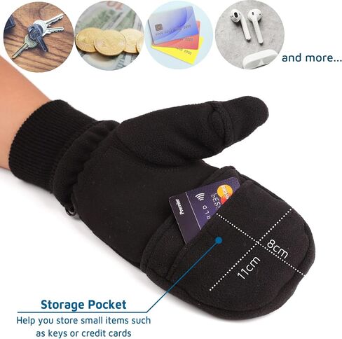 Mens Fleece Mitten Gloves 3M Thinsulate Thermal Convertible Mittens Cold Weather Half Finger Gloves in Kuwait