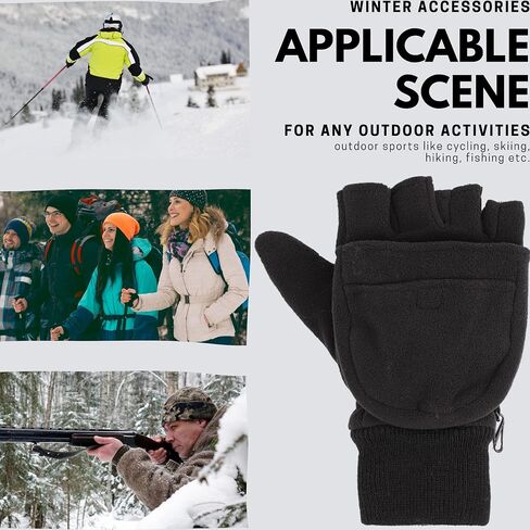 Mens Fleece Mitten Gloves 3M Thinsulate Thermal Convertible Mittens Cold Weather Half Finger Gloves in Kuwait