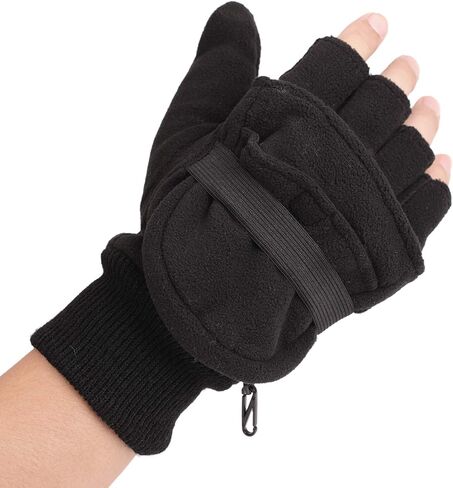 Mens Fleece Mitten Gloves 3M Thinsulate Thermal Convertible Mittens Cold Weather Half Finger Gloves in Kuwait