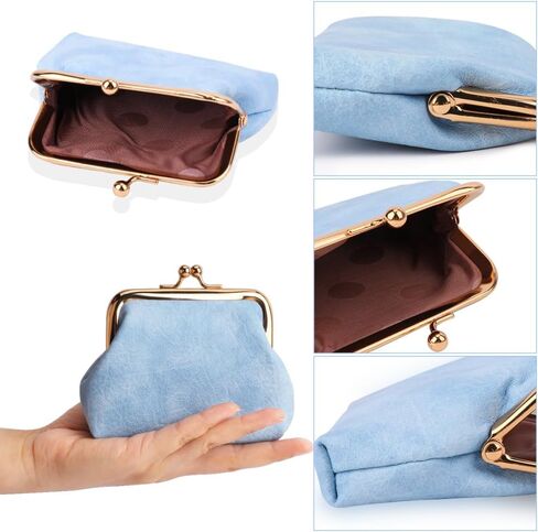 Oyachic 2 Packs Leather Coin Purse PU Car Change Holder Kiss lock Change Pouch with Clasp Vintage Wallets Small Money Bag For Men & Women (black+beige) in Kuwait
