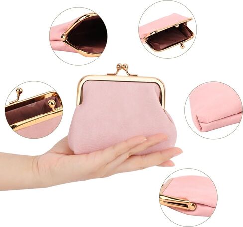 Oyachic 2 Packs Leather Coin Purse PU Car Change Holder Kiss lock Change Pouch with Clasp Vintage Wallets Small Money Bag For Men & Women (black+beige) in Kuwait