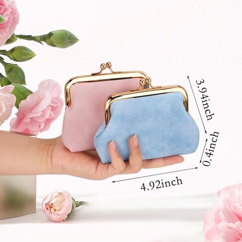 Oyachic 2 Packs Leather Coin Purse PU Car Change Holder Kiss lock Change Pouch with Clasp Vintage Wallets Small Money Bag For Men & Women (black+beige) in Kuwait