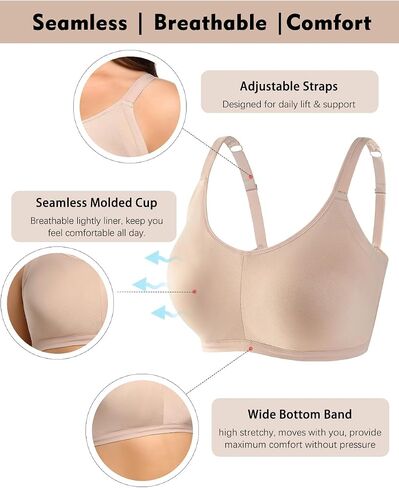 POKARLA Bras for Women Seamless Wireless Full-Coverage Adjustable Straps Stretchy Underarm Smoothing Lightly Lined Bra in Kuwait