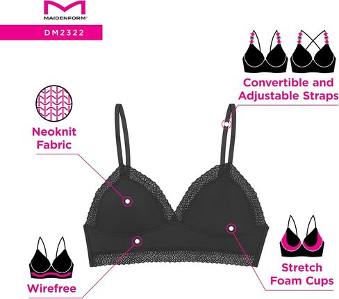 حمالة صدر مثلثة بحمالات دانتيل M من Maidenform للنساء، حمالة صدر من الدانتيل، حمالة صدر لاسلكية قابلة للتحويل in Saudi Arabia