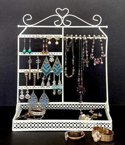 حامل أقراط iFavor123 منظم مجوهرات وقلادة وحامل جداري وحامل عرض كلاسيكي أسود (فضي) in Kuwait