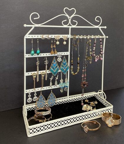 حامل أقراط iFavor123 منظم مجوهرات وقلادة وحامل جداري وحامل عرض كلاسيكي أسود (فضي) in Kuwait