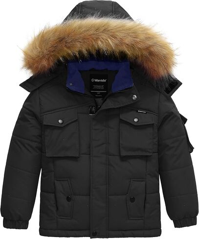 معطف الشتاء الدافئ للأولاد من Wantdo سترة منتفخة سميكة مقاومة للماء مع غطاء رأس من الفرو قابل للإزالة in Kuwait