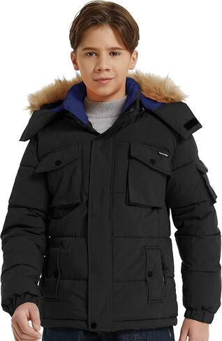معطف الشتاء الدافئ للأولاد من Wantdo سترة منتفخة سميكة مقاومة للماء مع غطاء رأس من الفرو قابل للإزالة in Kuwait