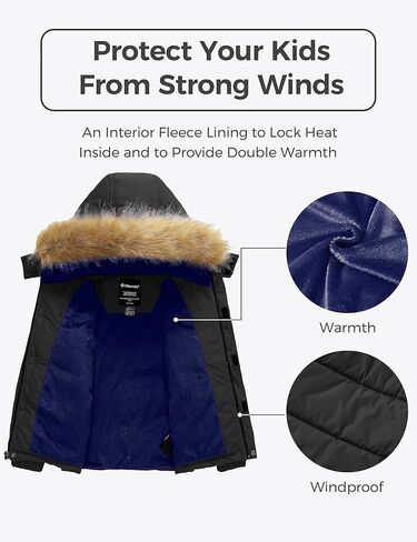 معطف الشتاء الدافئ للأولاد من Wantdo سترة منتفخة سميكة مقاومة للماء مع غطاء رأس من الفرو قابل للإزالة in Kuwait