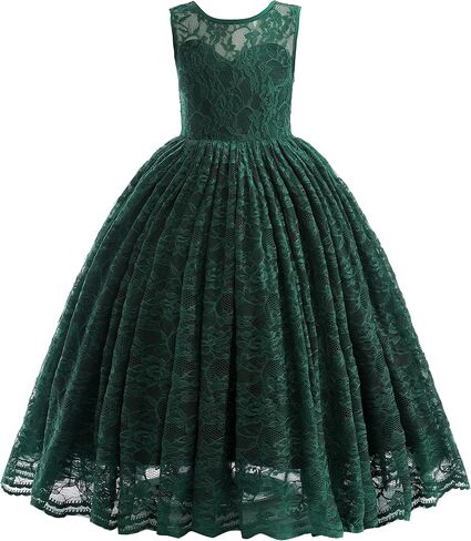 Glamulice Full Lace Flower Girls Dress Long A Line Bridesmaid Wedding Tulle Dresses Birthday Formal Party Ball Gown in Kuwait