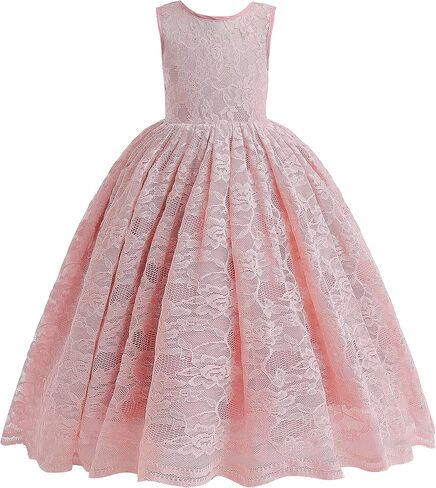 Glamulice Full Lace Flower Girls Dress Long A Line Bridesmaid Wedding Tulle Dresses Birthday Formal Party Ball Gown in Kuwait