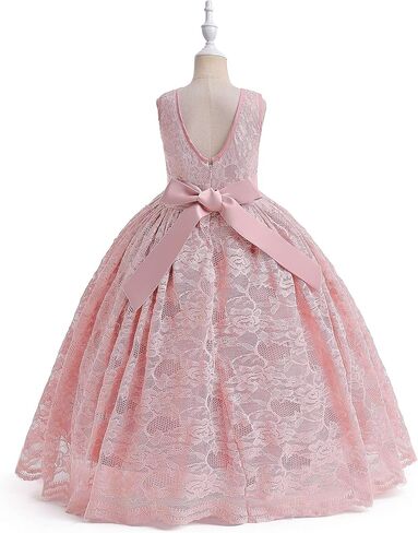 Glamulice Full Lace Flower Girls Dress Long A Line Bridesmaid Wedding Tulle Dresses Birthday Formal Party Ball Gown in Kuwait