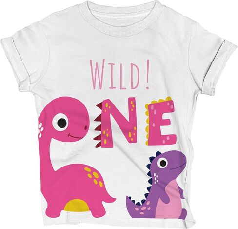Wild One Safari-Dinosaur First Birthday Kid T-Shirt – 1 Year Old Baby/Toddler Clothes, Zoo Theme Jungle Party Tee 1st Outfit in Kuwait
