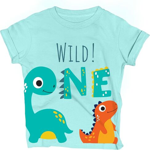 Wild One Safari-Dinosaur First Birthday Kid T-Shirt – 1 Year Old Baby/Toddler Clothes, Zoo Theme Jungle Party Tee 1st Outfit in Kuwait