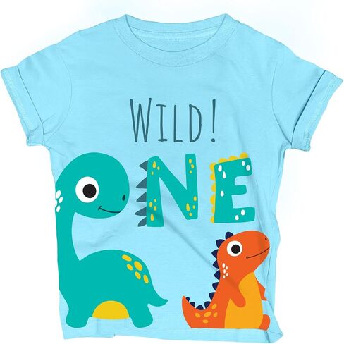 Wild One Safari-Dinosaur First Birthday Kid T-Shirt – 1 Year Old Baby/Toddler Clothes, Zoo Theme Jungle Party Tee 1st Outfit in Kuwait