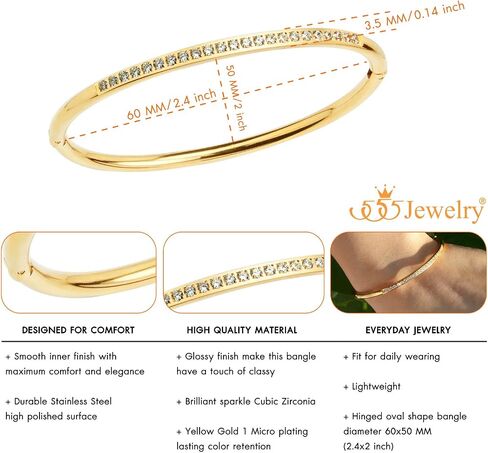 555Jewelry سوار من الفولاذ المقاوم للصدأ وCZ مفصل بيضاوي للنساء in Kuwait
