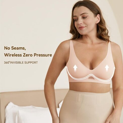 Niidor Seamless Wireless Bra V Neck Invisible Comfort Bra Breathable Wirefree Bralette Thin Soft Everyday Bra for Women in Kuwait