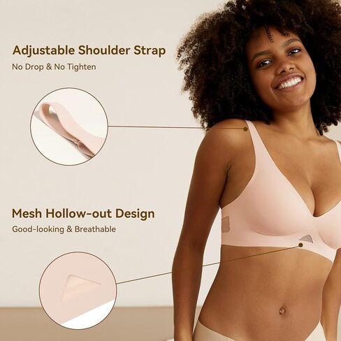 Niidor Seamless Wireless Bra V Neck Invisible Comfort Bra Breathable Wirefree Bralette Thin Soft Everyday Bra for Women in Kuwait