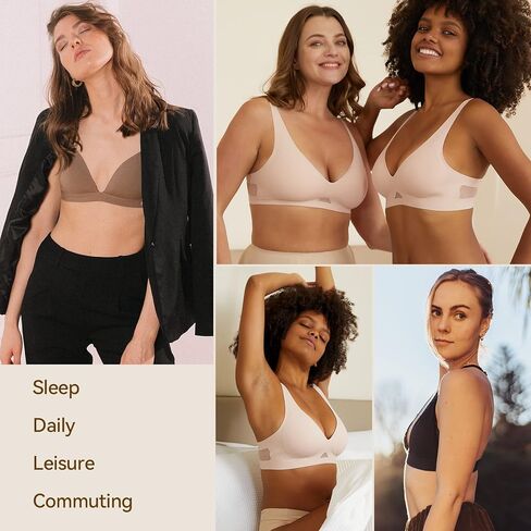 Niidor Seamless Wireless Bra V Neck Invisible Comfort Bra Breathable Wirefree Bralette Thin Soft Everyday Bra for Women in Kuwait