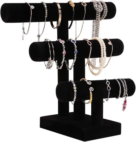 ShellKingdom Jewelry Display, 2 Tier Jewelry Holder for Necklace Bracelet Watch Display, Table Top Display Stand, Velvet T Bar Jewelry Tower (2 tier) in Saudi Arabia