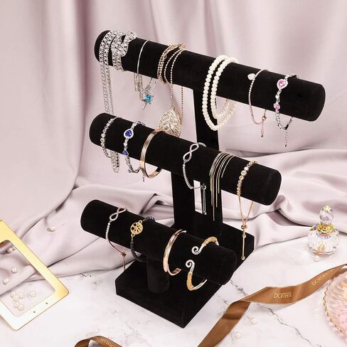 ShellKingdom Jewelry Display, 2 Tier Jewelry Holder for Necklace Bracelet Watch Display, Table Top Display Stand, Velvet T Bar Jewelry Tower (2 tier) in Saudi Arabia
