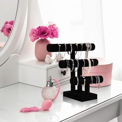ShellKingdom Jewelry Display, 2 Tier Jewelry Holder for Necklace Bracelet Watch Display, Table Top Display Stand, Velvet T Bar Jewelry Tower (2 tier) in Saudi Arabia