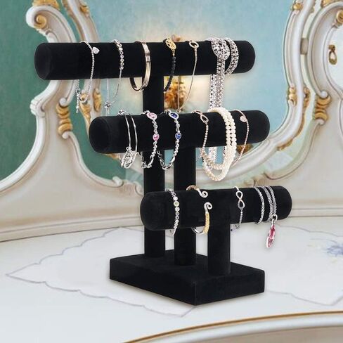 ShellKingdom Jewelry Display, 2 Tier Jewelry Holder for Necklace Bracelet Watch Display, Table Top Display Stand, Velvet T Bar Jewelry Tower (2 tier) in Saudi Arabia