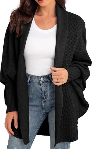 سترة صوفية نسائية من GRECERELLE بتصميم كيمونو على شكل جناح الخفاش مفتوحة من الأمام ومتماسكة وكبيرة الحجم ومعطف خارجي in Kuwait