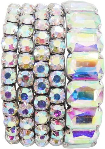 Rosemarie & Jubalee Women's Stunning Statement Bejeweled Set Of 5 Colorful Crystal Rhinestone Stretch Bracelets, 6.75" in Kuwait