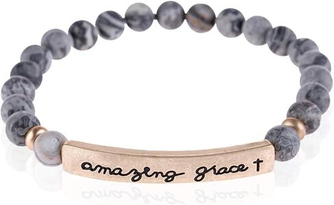 RIAH FASHION Inspirational Message Prayer Beaded Bracelet - Christian Bible Cuff Blessed, Faith, Love, Hope Natural Stone Bead Stretch Strand Bangle in Saudi Arabia