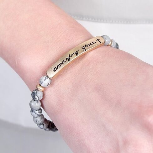 RIAH FASHION Inspirational Message Prayer Beaded Bracelet - Christian Bible Cuff Blessed, Faith, Love, Hope Natural Stone Bead Stretch Strand Bangle in Saudi Arabia